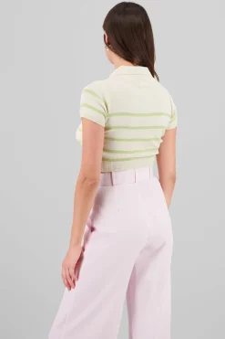 Shasa Striped Print Short Sleeve Polo Neck