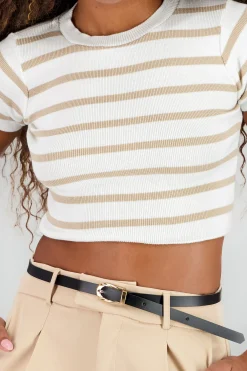 Shasa Striped Print Short Sleeve Knit Crop Top