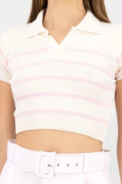 Shasa Striped Print Short Sleeve Polo Neck