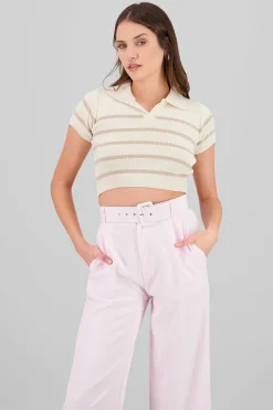 Shasa Striped Print Short Sleeve Polo Neck