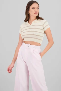 Shasa Striped Print Short Sleeve Polo Neck