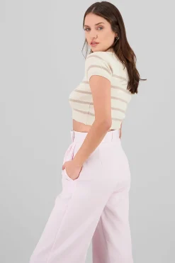 Shasa Striped Print Short Sleeve Polo Neck