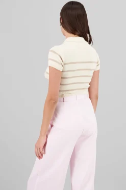 Shasa Striped Print Short Sleeve Polo Neck