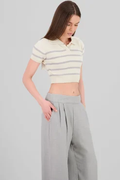 Shasa Striped Print Short Sleeve Polo Neck