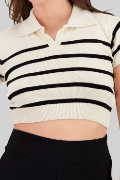 Shasa Striped Print Short Sleeve Polo Neck