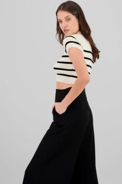 Shasa Striped Print Short Sleeve Polo Neck