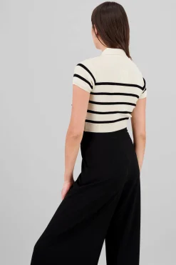 Shasa Striped Print Short Sleeve Polo Neck