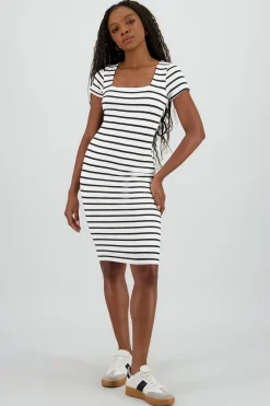 Shasa Striped Ribbed Double Layer Midi Dress
