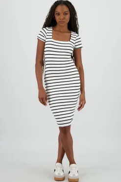 Shasa Striped Ribbed Double Layer Midi Dress