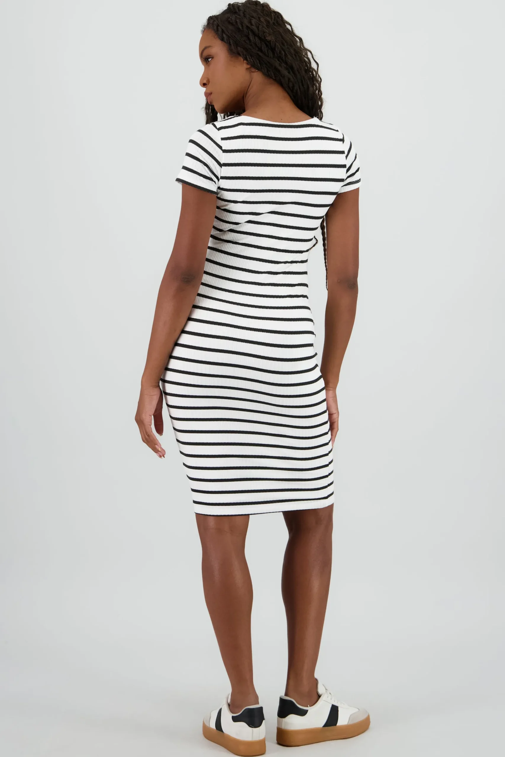 Shasa Striped Ribbed Double Layer Midi Dress