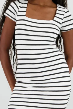 Shasa Striped Ribbed Double Layer Midi Dress