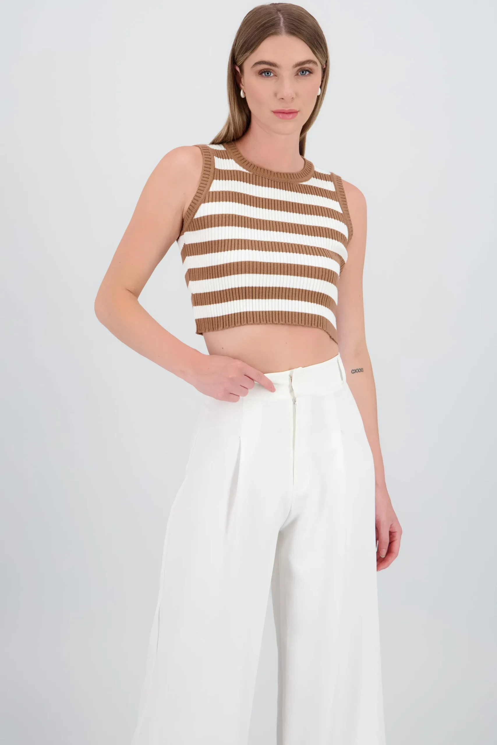Shasa Striped Ribbed Knit Top