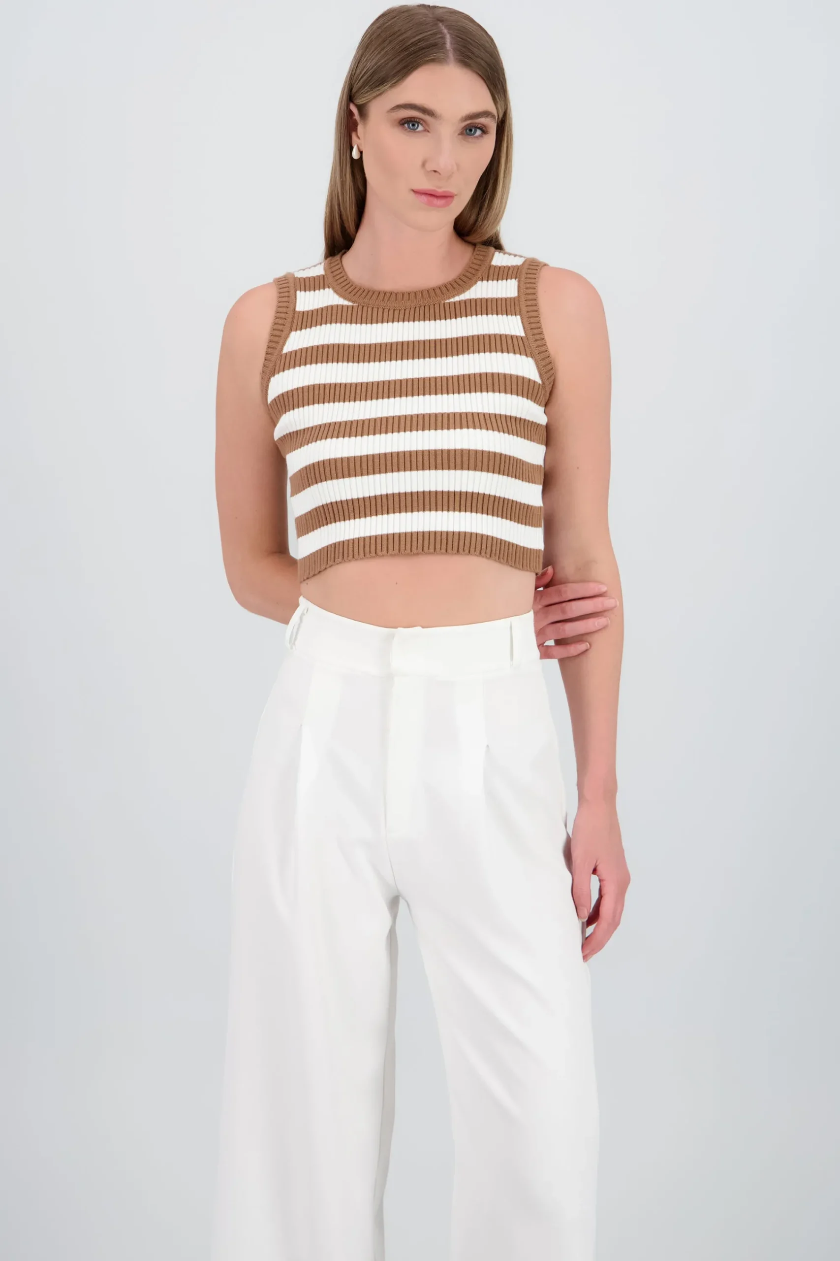 Shasa Striped Ribbed Knit Top