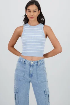 Shasa Striped Seamless Crew Neck Top