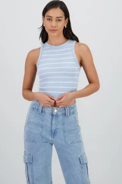 Shasa Striped Seamless Crew Neck Top