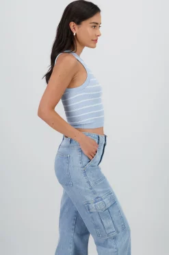 Shasa Striped Seamless Crew Neck Top