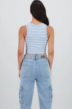 Shasa Striped Seamless Crew Neck Top