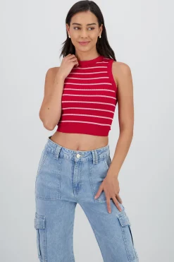 Shasa Striped Seamless Crew Neck Top