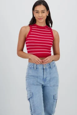 Shasa Striped Seamless Crew Neck Top