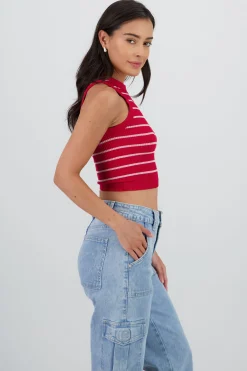 Shasa Striped Seamless Crew Neck Top