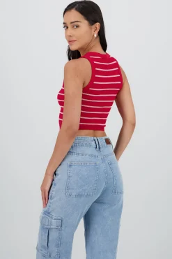 Shasa Striped Seamless Crew Neck Top