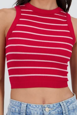 Shasa Striped Seamless Crew Neck Top