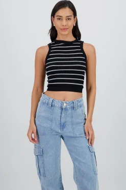 Shasa Striped Seamless Crew Neck Top