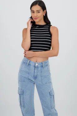 Shasa Striped Seamless Crew Neck Top