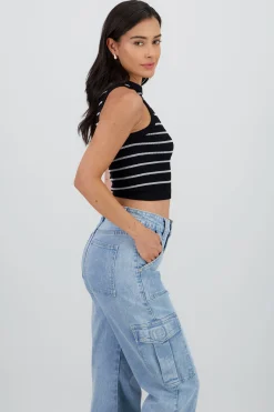 Shasa Striped Seamless Crew Neck Top