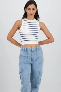 Shasa Striped Seamless Crew Neck Top