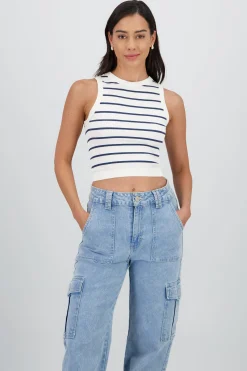 Shasa Striped Seamless Crew Neck Top