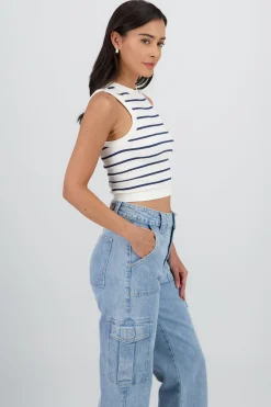 Shasa Striped Seamless Crew Neck Top