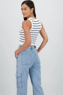 Shasa Striped Seamless Crew Neck Top