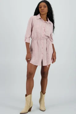 Shasa Striped Shirt Dress with Belt Detail