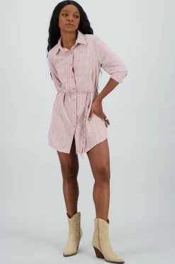 Shasa Striped Shirt Dress with Belt Detail