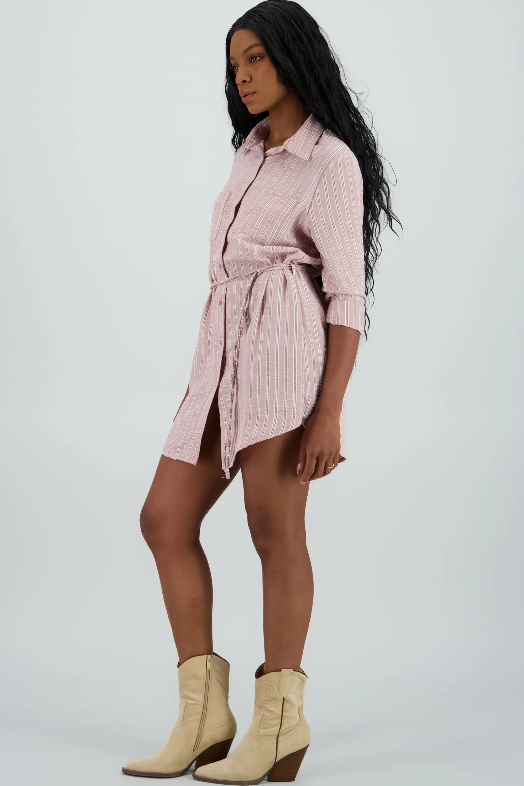 Shasa Striped Shirt Dress with Belt Detail