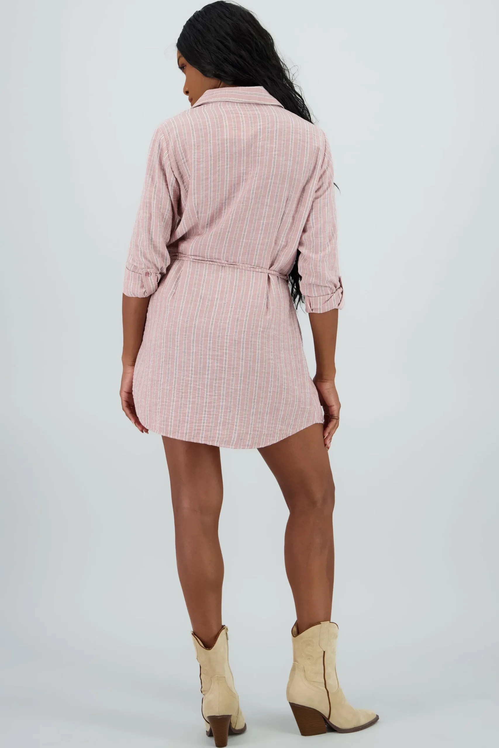 Shasa Striped Shirt Dress with Belt Detail