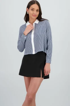 Shasa Striped Shirt with White Neck
