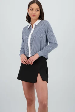 Shasa Striped Shirt with White Neck