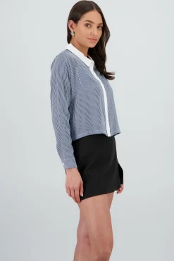 Shasa Striped Shirt with White Neck