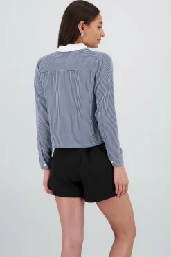 Shasa Striped Shirt with White Neck