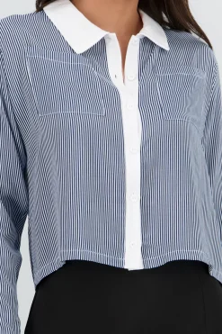 Shasa Striped Shirt with White Neck