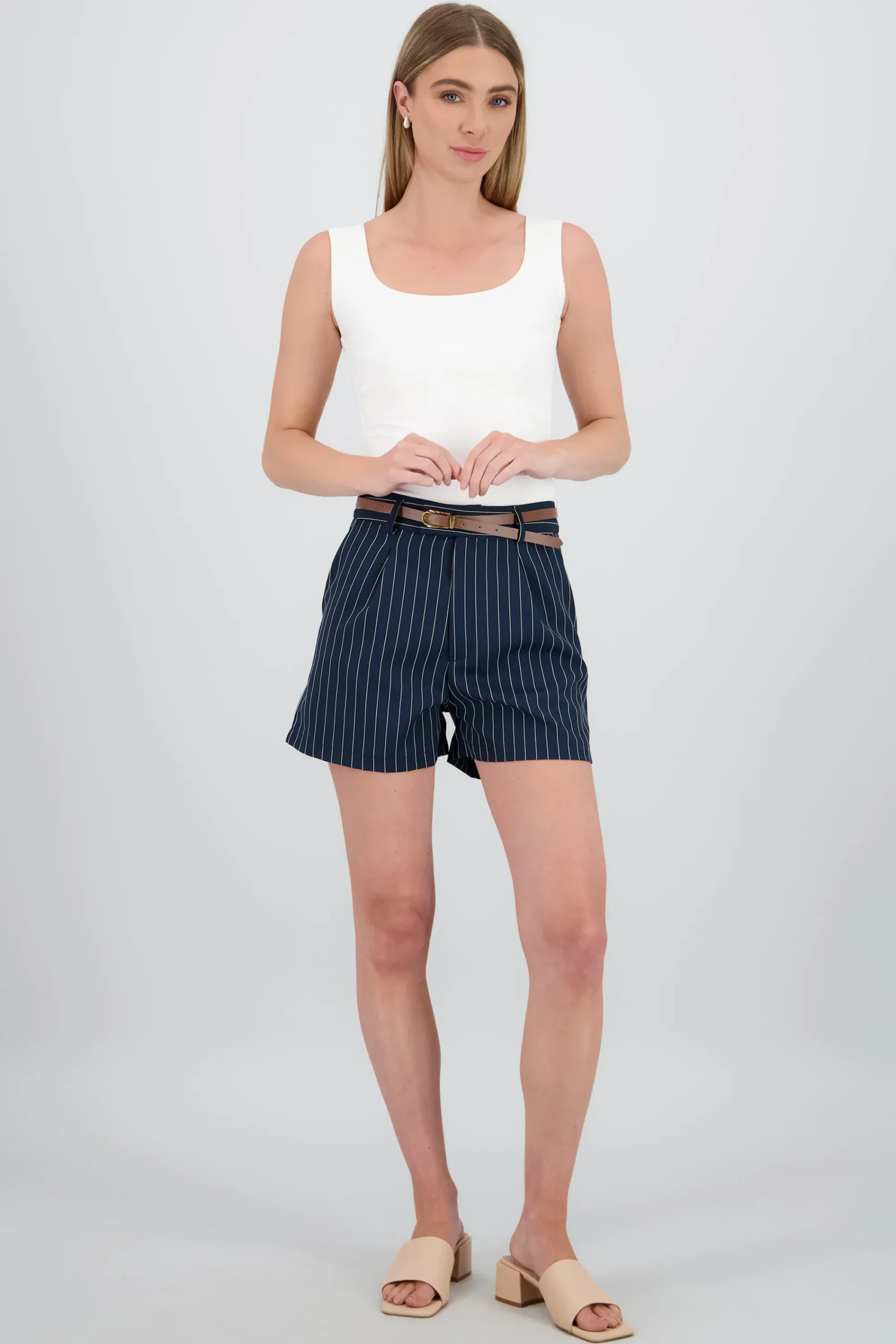 Shasa Striped Shorts with Belt
