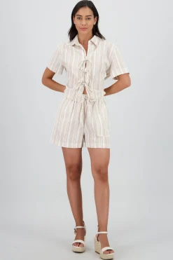 Shasa Striped Shorts with Drawstring Detail