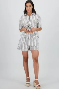 Shasa Striped Shorts with Drawstring Detail