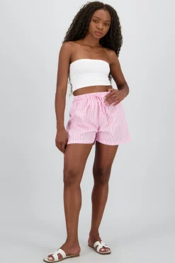 Shasa Striped Shorts with Elastic Waistband Detail