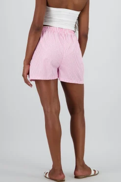Shasa Striped Shorts with Elastic Waistband Detail