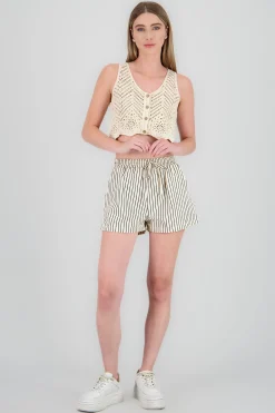 Shasa Striped Shorts with Elastic Detail