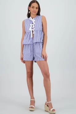 Shasa Striped Shorts with Elastic Waistband