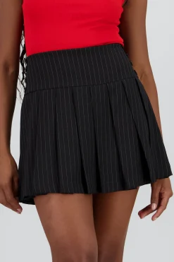 Shasa Striped Skirt with Waistband and Buttons